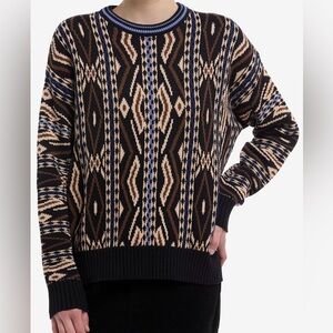 THORN & Fable Grandpa Core Patterned Knit Sweater Size M Black and Brown NWT
